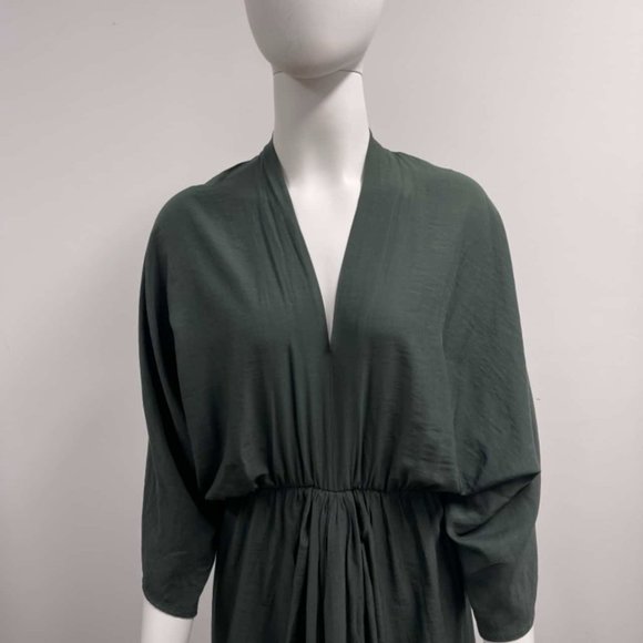 SHEIKE Fortress Olive Green Kimono Sleeve Draped Wedding Evening Midi Dress - Picture 13 of 15
